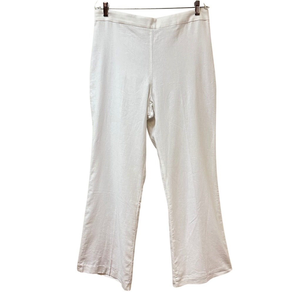 Ann Taylor White Linen Blend Wide Leg Pants Side Zip Elastic Back 12T Tall NEW